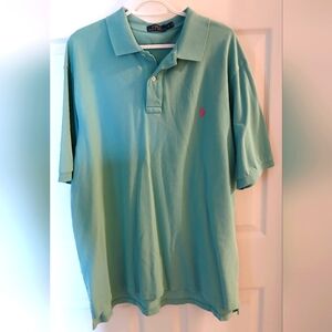Polo Ralph Lauren Pique Polo Shirt – Light Teal w/ Pink Logo – Size XLT